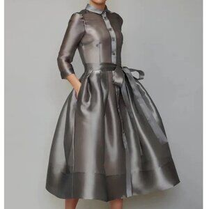 NWT Fab Stylewe Gray Semi Sheer Subtle Sheen Puffy Dress w/Lining & Petticoat S